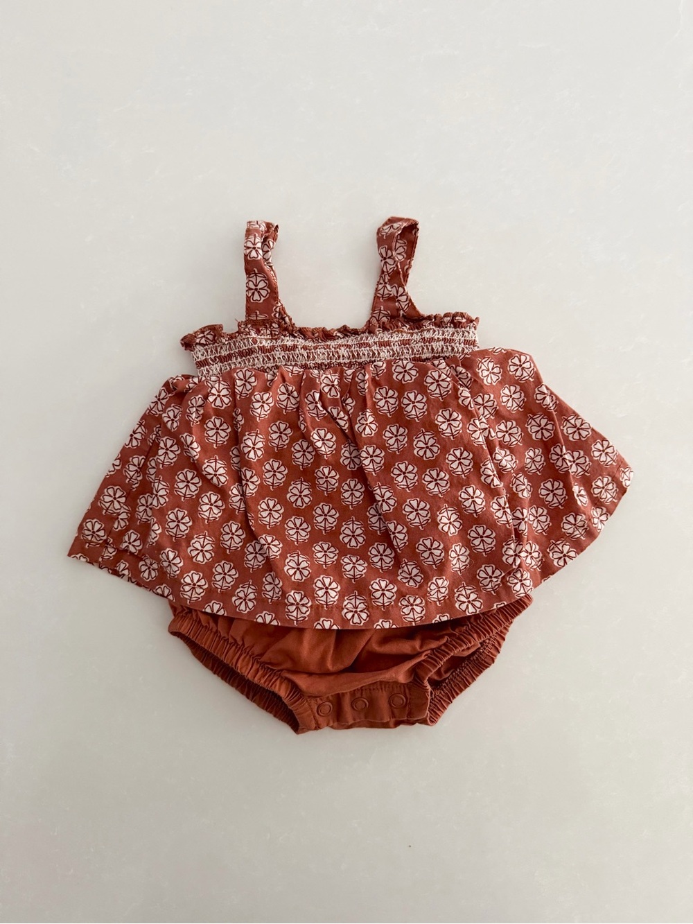 Carter's Baby Girls Smocked Floral Romper - Rust/Terracotta • Size 3M